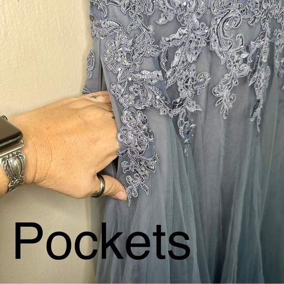 La Femme Dusty Blue Embellished Gown Sz12 - Picture 9 of 13